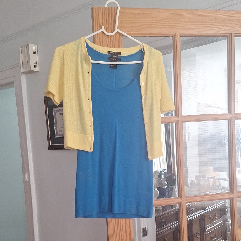 Henri Bendel Yellow Cardigan and Blue Tank Top Set